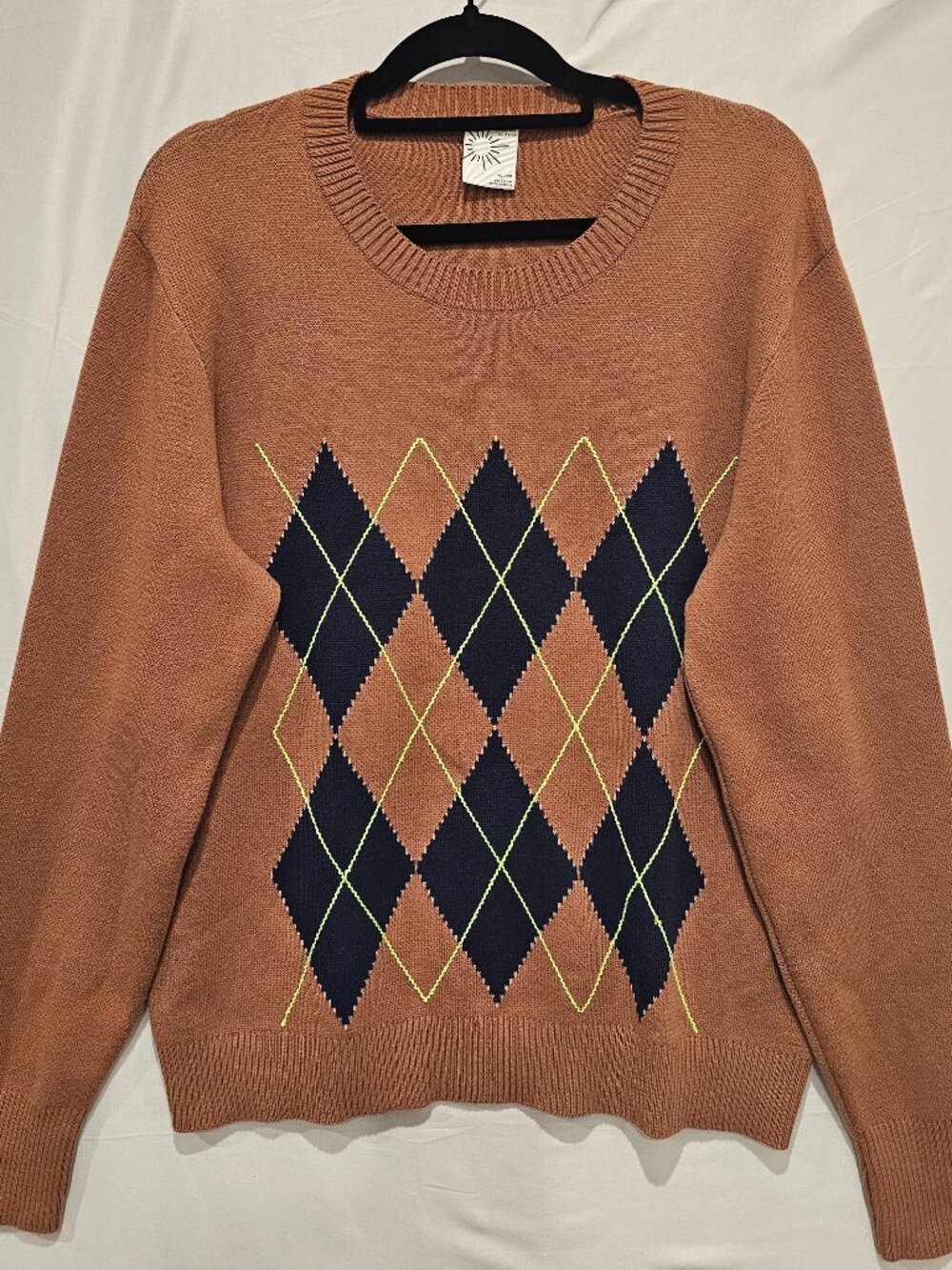 Aerie Women's Brown Diamond Pattern Sweater Crew Neck Long Sleeve XL